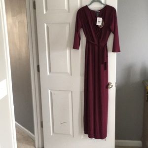 Paper Doll Maxi Mock Wrap Dress in Wine